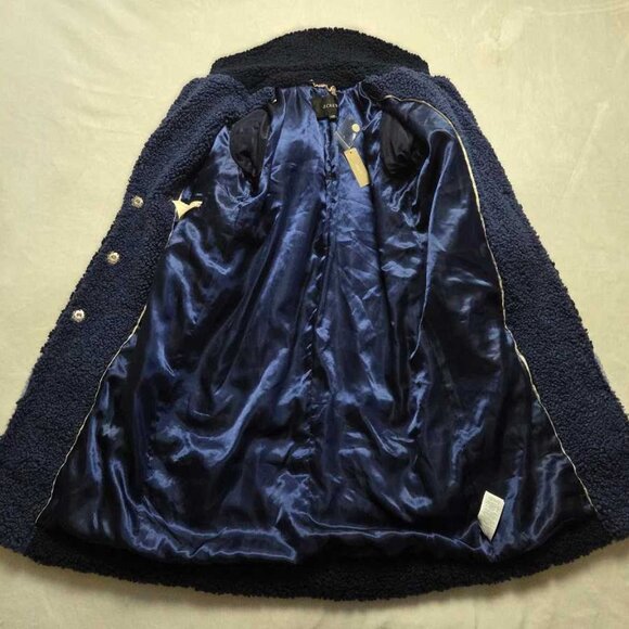 New XXS XSP J.Crew Teddy sherpa topcoat top coat in navy colorblock - Picture 5 of 11
